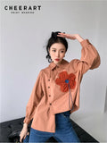 Spring 2022 Womens Fashion Shirts Long Sleeve Puff Sleeve Top Button Up Collared Asymmetrical Cute Blouse Designer