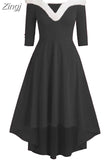 Christmas Costume Party Dress Women Long Sleeve Deep V-neck Vintage Elegant Winter Dress New Year Holiday