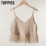 Style Knitting Tassels Tops Sleeveless Vest Lady Summer Tops Vacation Beach Women