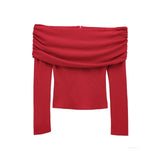 Women's Clothing Explosion Word Broken Folded Shoulder Repair Soft Chiffon