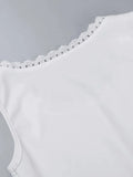 White Lace Trim Button Front Tank Top-Outfit
