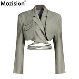 Irregular Elegant Blazer For Women Notched Long Sleeves Lace Up Bowknot Blazers Female 2021 Spring Fashion New
