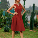 Dot Print Women Summer Dress Single Breasted V Neck Sleeveless Elegant Party Vintage Retro Midi Sundress 2022