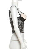 Lace Bustier Patchwork Double Strap Top- Outfit