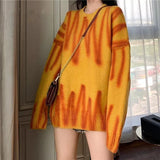 Winter Fashion Vintage Women Geometric Print O-neck Pullover Long Sleeve Loose Knitted Oversize Sweater