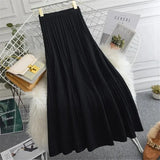 New Thicken Women'S Knitted A-Line Pleated Skirt Elegant Autumn Winter Warm Solid Color High Waist Warm Long Skirts