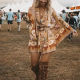 Queens Women Floral Print Sashes Bat Sleeve Beach Bohemian Kimono Dresses Ladies V Neck Summer Bikini Boho