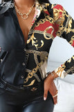 Print Blouses Striped Floral Leopard Shirts Office Lady Print Blouse Spring Fashion Button Long Sleeve Women Tops