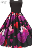Winter Christmas Women Sexy Spaghetti Strap Swing Party Dress Vintage Robe Santa Snowflake Print