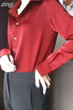 Fashion Satin Loose Silk Shirt Female Button Up White Top Femme OL Professional Dress Shirt Lady Clothes Blusas