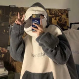 Winter Harajuku Shark Women Hoodie Oversize Korean Sweatshirt Warm Couple Alt Aesthetic Lamb Wool Pullover Female