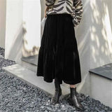 High Waist Long Skirt Women Autumn Winter Korean Black High Waist Pleated Skirt Vintage Korean Style Female Midi