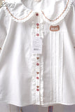 Pan Collar White Shirts Lace Short Sleeve Chemises Femme Summer Bear Embroidery Japanese Sweet Lolita Style Y2k