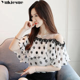women blouses summer off shoulder short sleeve women top Wave point chiffon women blouse shirt blusas feminine