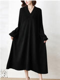 Autumn Winter New Long Sleeve Dress V-neck Loose Sweater Fashion Knee Length Skirt Streetwear Dress for Women Pullover