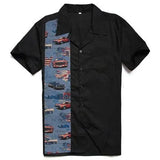 Rockabilly Shirt Men Retro Vintage Western Cowboy Short Sleeve Hawaiian Punk Rave Uniforms Rolling Rock Tops