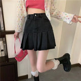Women Jeans Skirts High Waist Pleated Skirts Harajuku Zipper A-LINE Mini Skirts Y2K Skinny Retro Skirts Womens