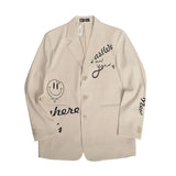 Letters Graffiti Oversized Blazer Women Jacket Coat Loose Streetwear Spring Outerwear 2021 New Korean Style Office