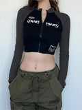 long sleeve crop top with zipper and