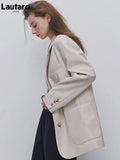 Spring Autumn Chic Purple Leather Blazer Women Long Sleeve Single Breasted Luxury Elegant Designer Clothes Jacket