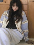 Pastel Printed Collar Knitted Buttoned Cardigan- Outfit