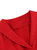 Rockabilly Vintage Belt Party Evening Dress Turn-Down Collar Short Sleeve A-Line Summer Solid Flare Office Elagant