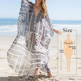 Multicolored Bohemian Floral Printed V-neck Chiffon Bats Sleeve Long Summer Beach Dress Women Beachwear Maxi Dresses