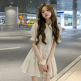 Summer Chiffon Senior Sense Niche Design Slim Skirt POLO Collar Bubble Sleeve Shirt