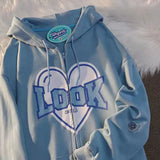 Women Letter Graphic Kawaii Harajuku Hoodies Pink Punk Emo Alt Sweatshirt Zip Up Aesthetic Indie Y2k Korean Fashion