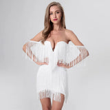 Women Sexy Tassel Bandages Dress 2022 New Off Shoulder Elegant Clothes Club Party Evening