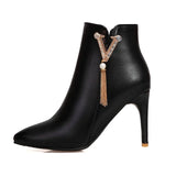 Autumn Women Chain Ankle Boots Sexy Thin High Heel Booties Pointed Toe Zipper Woman Boots Shoes Black White