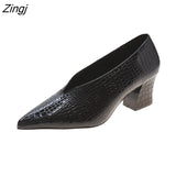 V-neck Patent-leather Single Women Shoes High Heels Spring Versatile Retro Chunky Single Shoes Zapatos De Mujer