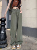 Autumn New Women Green Jeans High Waist Loose Straight Wide Leg Denim Female Y2k Casual Streetwear Vintage Mopping