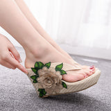 Waterproof Platform Slope Sandals Beach Flip-Flops Pins Pine Cake Embroidered Slippers