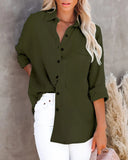 Shirt Women Fashion Pocket Long Sleeve Button Up Shirt Elegant Female Loose Office Top Spring Solid Color Blouse