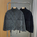 Solid Color Collar Zipper Large Pocket With Long-Sleeved Cotton Coat Water-Washed Cotton