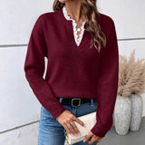 2025 New Solid Color Collar Long-Sleeved Jersey Elegant Loose Sweater