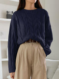 And Winter Women's Jersey Sweater Loose Round Neck Solid Color Trendy Knitted