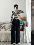 Autumn Loose Casual Women Cargo Pants Straight Jeans Black Grey Hip Hop High Quality Bottoms Simple Couple Denim Pants