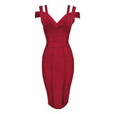 2022 Spaghetti Strap Solid Women Bandage Dresses Hollow Out Sleeveless Mid-Calf V-Neck Night Club Party Fashion