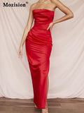 Strapless Backless Sexy Dress For Women Solid Sleeveless Side Split Dresses Female Party Club Long Dress