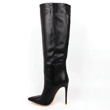 Women Boots Fashion Super High Heel Knee High Boots Faux Leather Pointed Toe Long Boots Winter Shoes 41 42