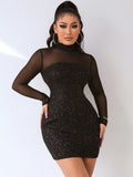 see through black mesh mini summer dress women 2022 elegant glitter bodycon birthday party dress evening dresses