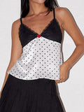 Women Vintage Retro Camisole Sleeveless Tops V-neck Backless Lace Patchwork Dots Print Summer Vest for Party