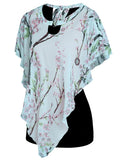 Bloom Flower Print Chiffon Overlay Heathered Tee Women Tops Faux Twinset False Two Piece Summer T Shirt Casual