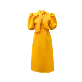 Plus Size Women's Summer Bow Solid Color Banquet Short Sleeve