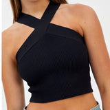 Women's Mb Sexy Cross-Hanging Neck Knitting Short Outer Wear Inside The Bottom Sling Sling Vest