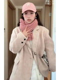 High-End Feel Pink Woolen Coat for Women Autumn Winter Korean Style Loose Slim Thick Suit Jacket Top High Quality