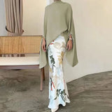 High Street Skirts Suits Spring Women Fashion Floral Print Party Set Casual Loose Asymmetric Commuter Outfits 2023