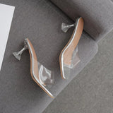 Fine Heel Sandals Women's Slippers Square Transparent Sexy